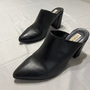 Steve Madden Adison Mules Womens 7.5 Black Leather upper Pointed Toe Block Heel